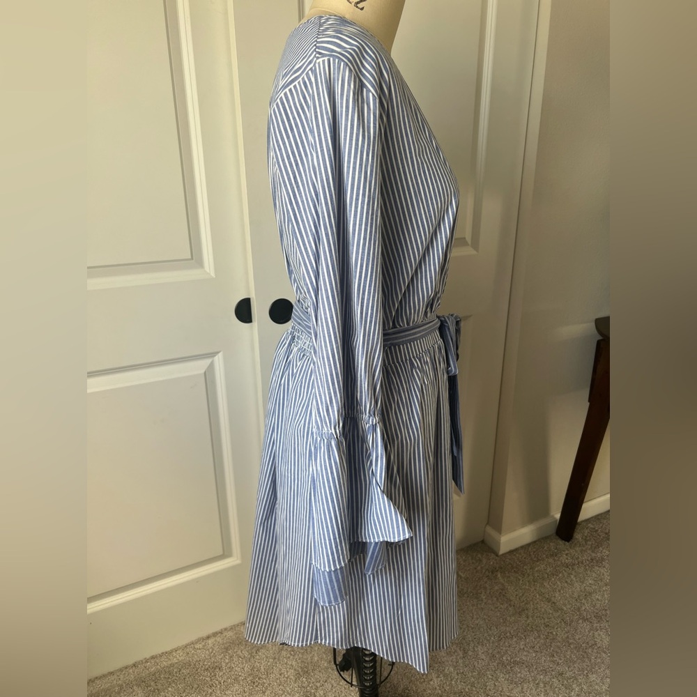 Cotton Striped Midi Dress in Blue and White - Picture 6 of 11